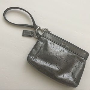 EUC Coach wristlet - silver with perforated C design